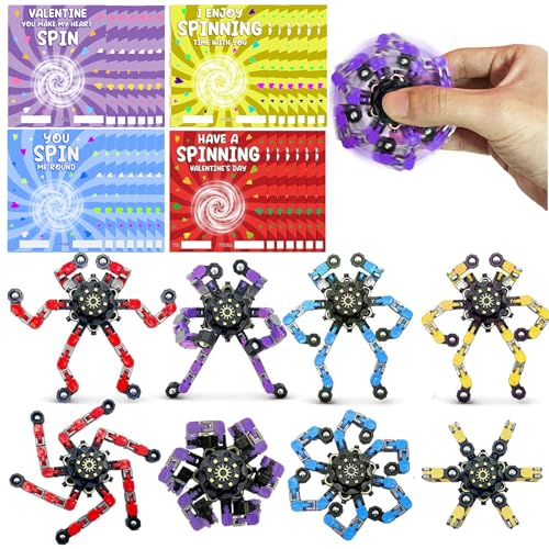 Bailiyake 24 Set Valentines Day Cards for Kids ClassroomFingertip Spinner Sensory Toys with CardsTransformable Chain Robot Fidgets Spinners ToyValentines Party Favors Classroom ExchangeSchool Games Prize - Image 1