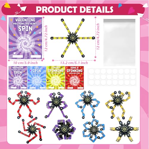 Bailiyake 24 Set Valentines Day Cards for Kids ClassroomFingertip Spinner Sensory Toys with CardsTransformable Chain Robot Fidgets Spinners ToyValentines Party Favors Classroom ExchangeSchool Games Prize - Image 5
