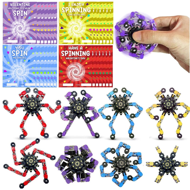 Bailiyake 24 Set Valentines Day Cards for Kids ClassroomFingertip Spinner Sensory Toys with CardsTransformable Chain Robot Fidgets Spinners ToyValentines Party Favors Classroom ExchangeSchool Games Prize - Image 3