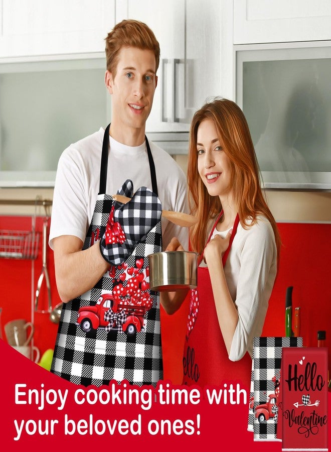 Newcotte 12 Pcs Valentine's Day Cooking Gift Sets for Couples Mr and Mrs Valentines Chef Apron Lovely Kitchen Towels Plaid Oven Mitt and Pot Holders Kitchen Accessories for Valentine's Day Gifts - Image 5
