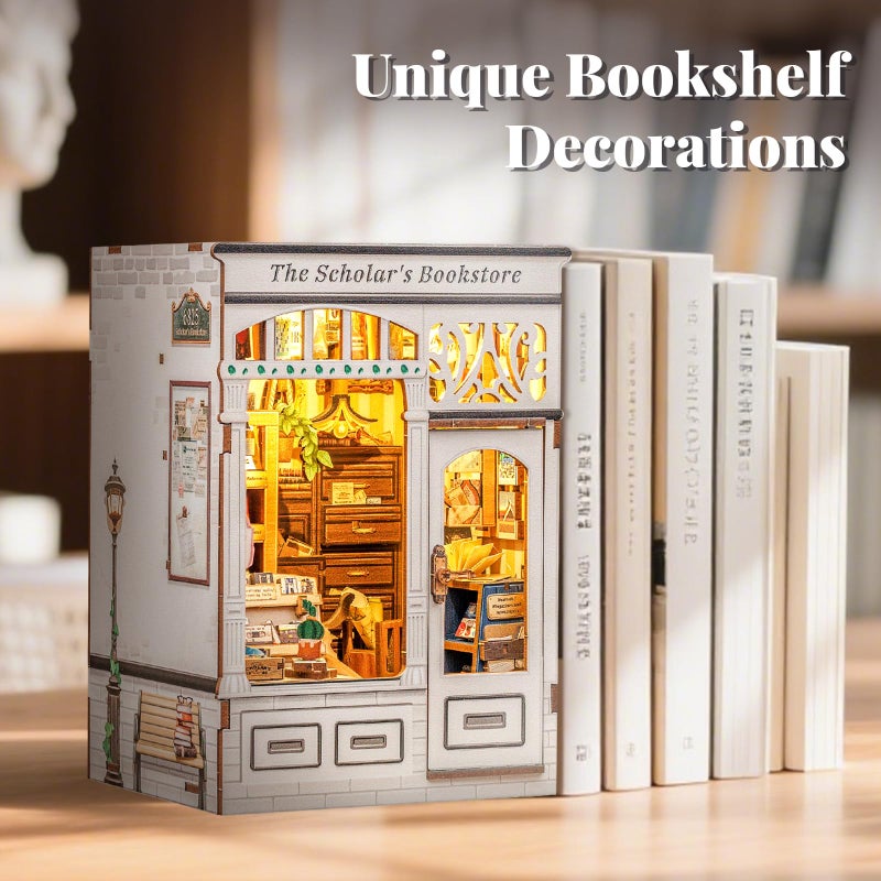 Fsolis Book Nook Kit - DIY Miniature Kit Booknook 3D Wooden Puzzles for Adults Tiny Building House Mini Bookshelf Diorama, Bookish Gifts for Women Book Lovers Readers (The Scholar's Bookstore) - Image 4
