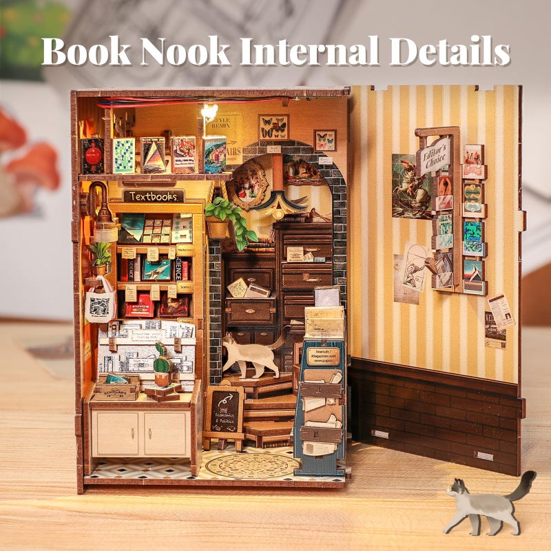 Fsolis Book Nook Kit - DIY Miniature Kit Booknook 3D Wooden Puzzles for Adults Tiny Building House Mini Bookshelf Diorama, Bookish Gifts for Women Book Lovers Readers (The Scholar's Bookstore) - Image 5