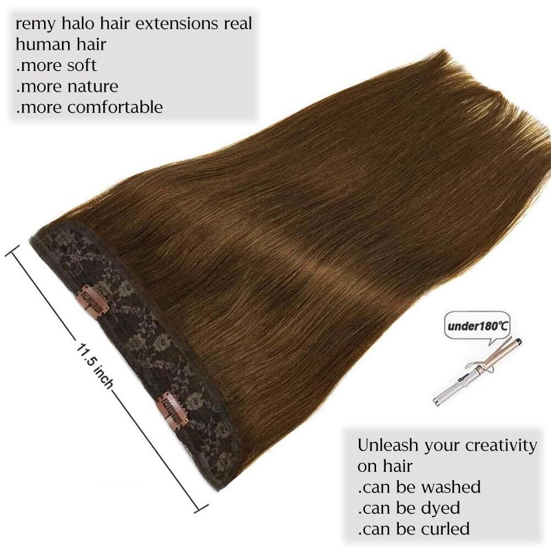 mscoco Real Human Hair Extensions - 12 Inch Chocolate Brown Straight Hair with Hidden Wire and Transparent Fish Line - Image 4