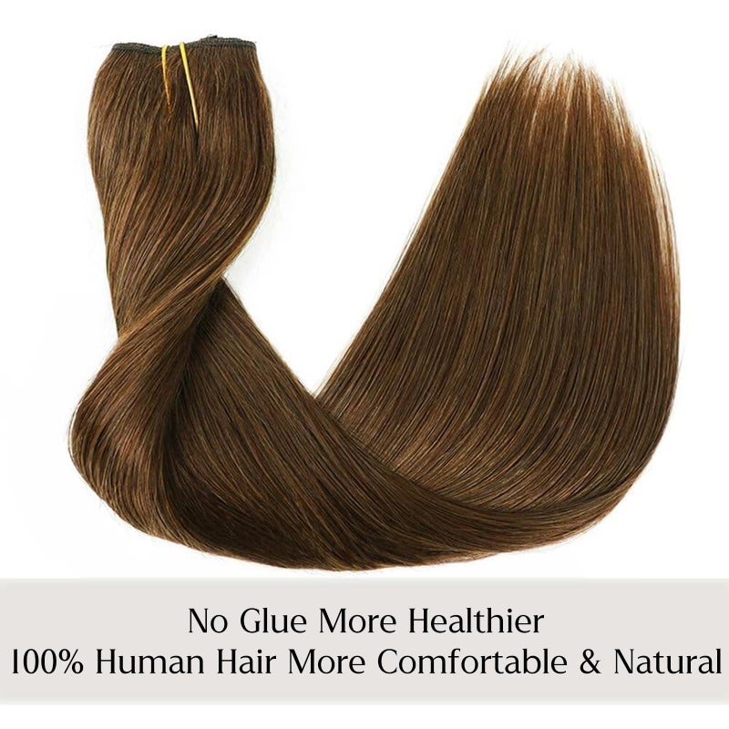 mscoco Real Human Hair Extensions - 12 Inch Chocolate Brown Straight Hair with Hidden Wire and Transparent Fish Line - Image 2