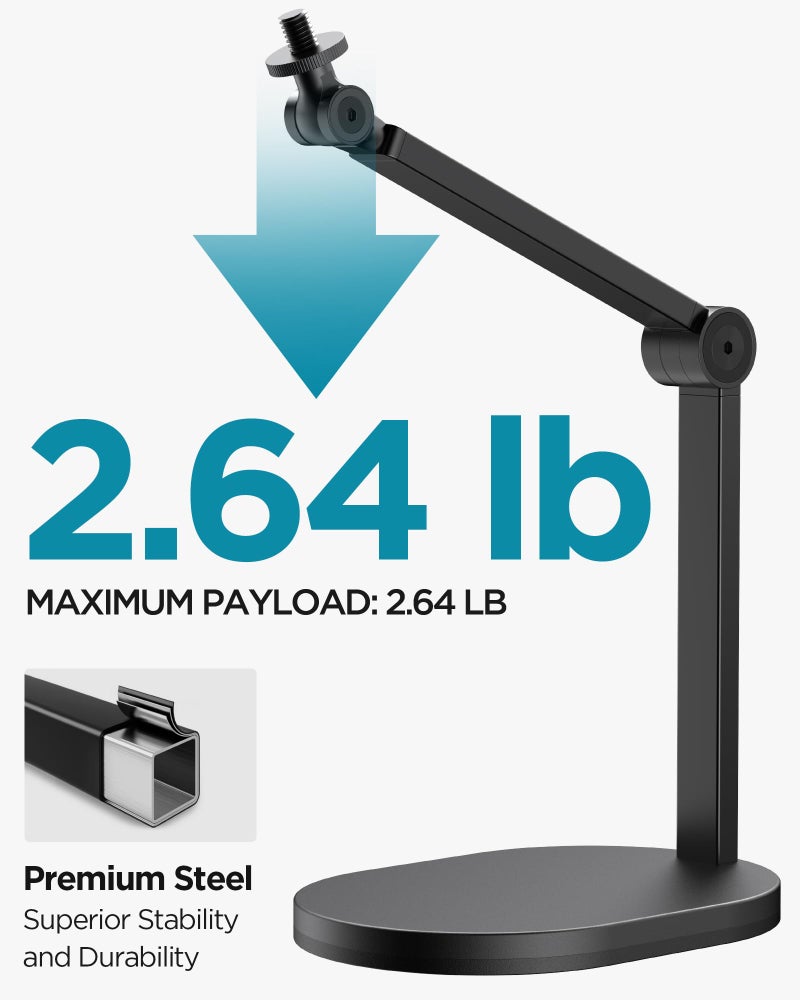 InnoGear Studio Mic Stand, Max Load 2.64 lb Microphone Arm Desk Mount Desktop Microphone Stand for Fifine AM8 K669B Blue Yeti HyperX QuadCast SoloCast AT2020, Webcams Cameras, Black - Image 2