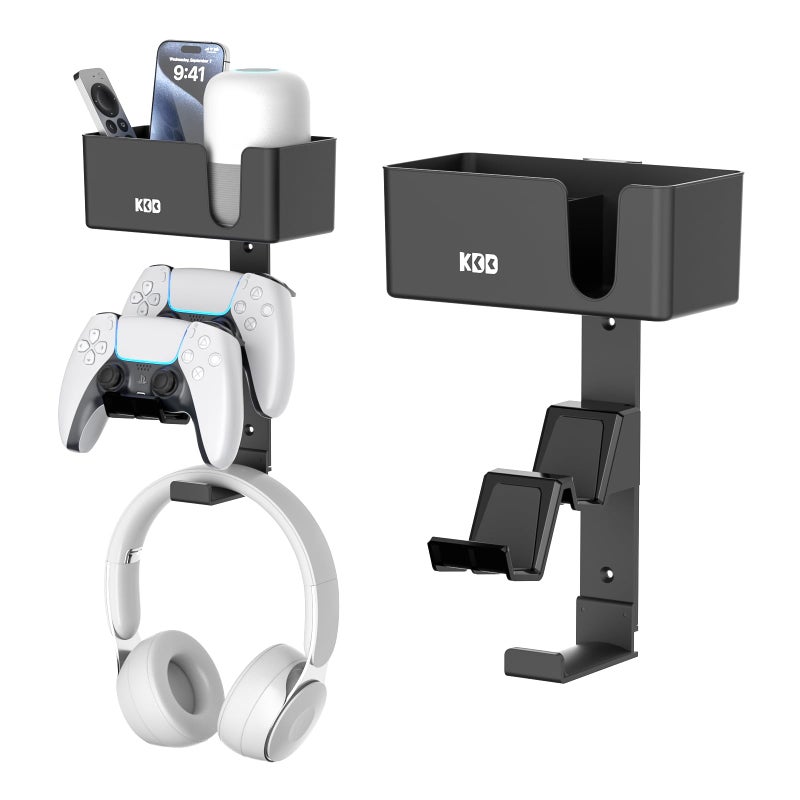 KDD 4in1 Wall Mount Controller Holder Dual Game Controller and Headphone Hanger with AntiSlip Pads for Xbox ONEX SeriesPS5PS4 Detachable Desk Storage for Media Remote Phone and Speaker - Image 2