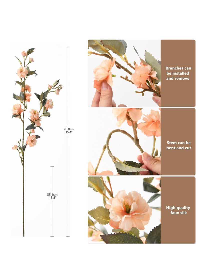 سيوسي وردة الشمبانيا الاصطناعية، زهور حرير مقلدة، 6 قطع 35.4 بوصة فروع كاميليا صناعية، زهور زهر الكرز الاصطناعية للمزهرية، ترتيبات الأرضيات، الزفاف، الحفلات، المكتب، غرفة المعيشة - Image 3