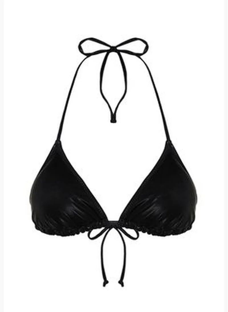 trendyol Black Triangle Shiny Lacquer Printed Bikini Top