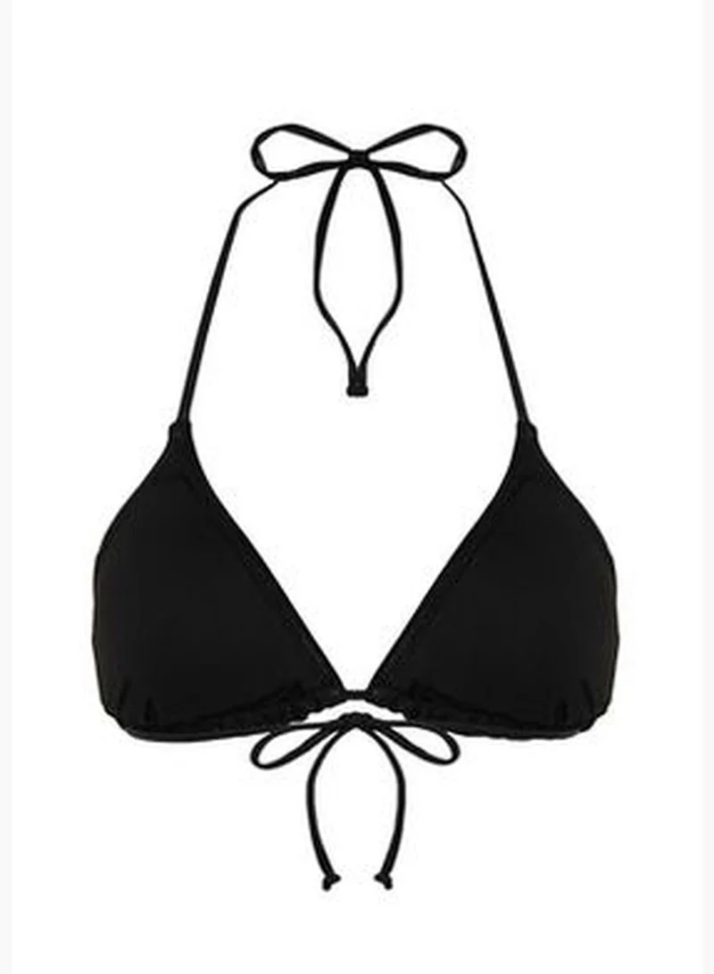 trendyol Black Triangle Shiny Lacquer Printed Bikini Top