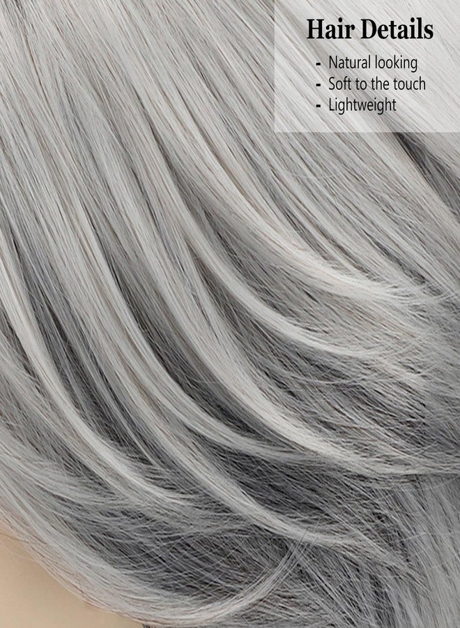 SEVENCOLORS Short Grey Wigs for White Women Layered Mixed Silver Pixie Cut Wigs Natural Wavy Short Gray Synthetic Hair Wig for Older Women - Image 5