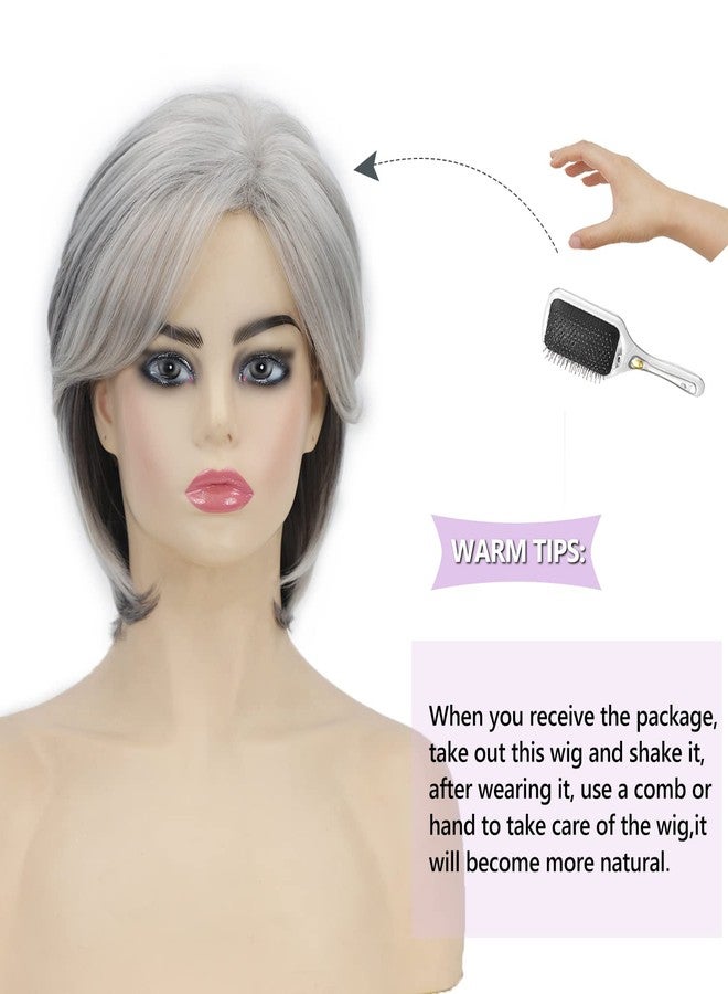 SEVENCOLORS Short Grey Wigs for White Women Layered Mixed Silver Pixie Cut Wigs Natural Wavy Short Gray Synthetic Hair Wig for Older Women - Image 3