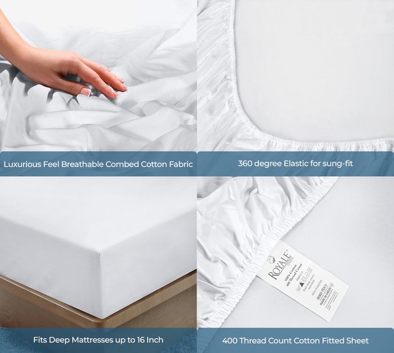 ROYALE LINENS Royale Linen 400 Thread Count 100% American Grown Cotton Fitted Sheet Twin Size - All Around Elastic Fitted Sheet - Luxury Sateen Weave - Snug Fit Bottom Sheet Fit Up to 16" (Twin, Signature White) - Image 5