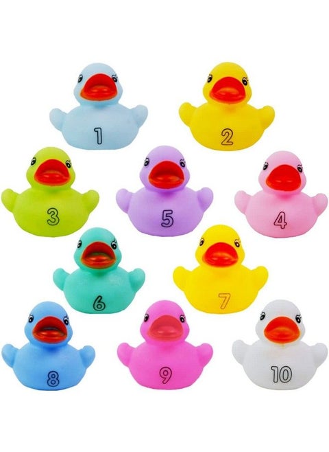 10 Pack: Numbers Counting Rubber Ducks Colorful Bath Toys 1 2 3 Learn To Count Numeracy Early Learning Educational Bathtime Squeak Duckies Bathtub Set For Kids Toddlers