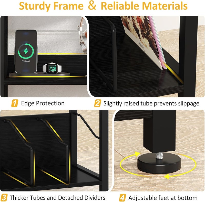 Hosfais 3-Tier Record Player Stand - Retro Vinyl Record Storage End Table Records for Living Room Bedroom (Black) - Image 5