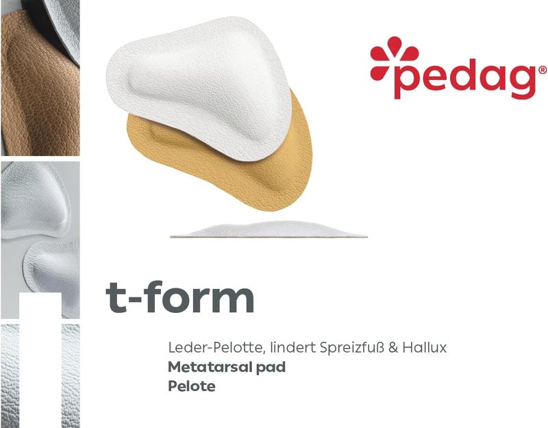 Pedag T-Form Metatarsal Foot Pads for Pain Relief - Anatomically Correct, Self-Adhesive, Vegetable Tan Leather, White, Size Small (W 5-7) - Image 2