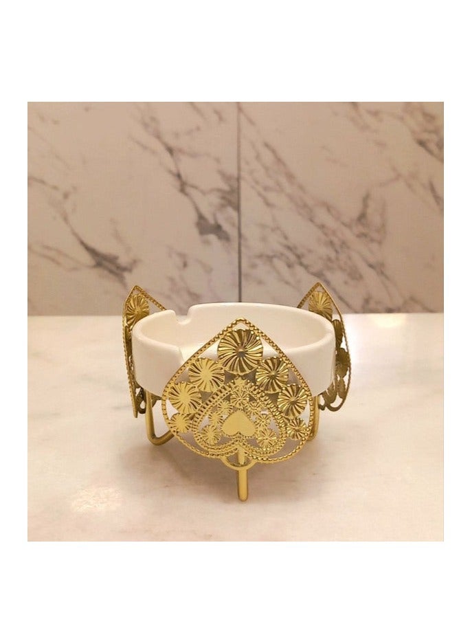 Decorative Porcelain Ashtray with Gold Metal Stand