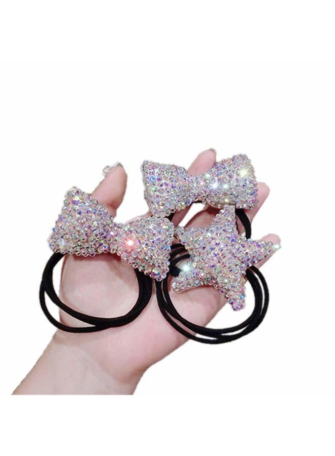 Xiwstar 2Pcs Luxury Bling Crystal Hair Bands Korean Fashion Rhinestone Bracelet Hair Bow Ties Scrunchies for Women Girls - Image 2