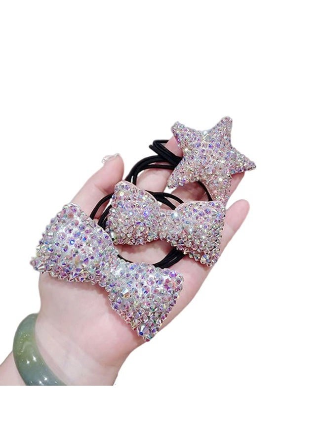 Xiwstar 2Pcs Luxury Bling Crystal Hair Bands Korean Fashion Rhinestone Bracelet Hair Bow Ties Scrunchies for Women Girls - Image 1