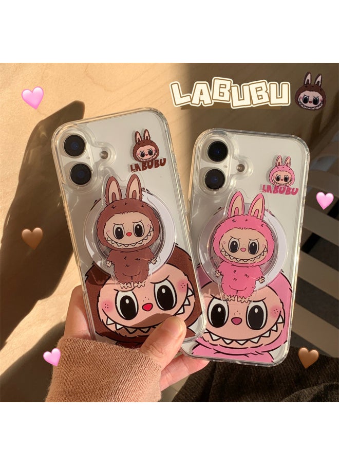 Creative And Interesting Fashion Big Face Labubu For 16ProMax Powder Brown Fresh Magnetic Couple IP15Pro/13-Color:Single Shell 1-Applicable Models:iPhone 15 Pro Max