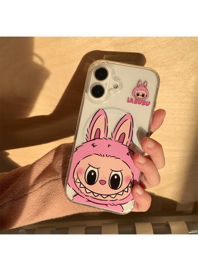 Creative And Interesting Fashion Big Face Labubu For 16ProMax Powder Brown Fresh Magnetic Couple IP15Pro/13-Color:Single Shell 1-Applicable Models:iPhone 15 Pro Max