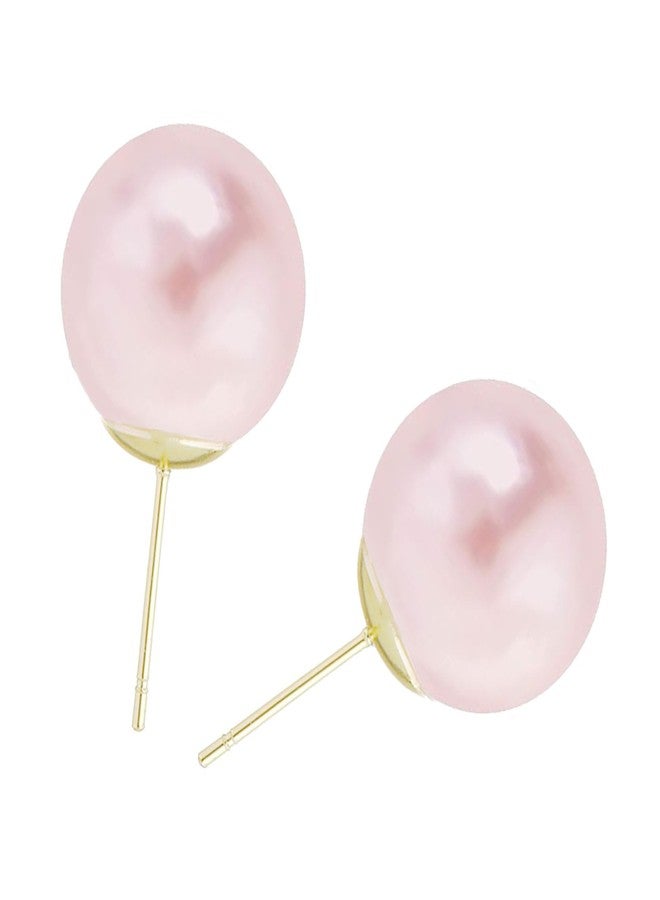 FYFTAK Big Pearl Earrings Classic Oversized pink Faux Large Pearl Earrings Studs for Women - 14mm - Image 1