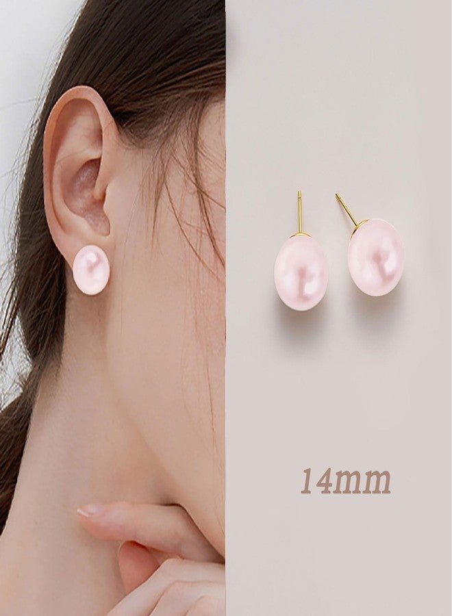 FYFTAK Big Pearl Earrings Classic Oversized pink Faux Large Pearl Earrings Studs for Women - 14mm - Image 5