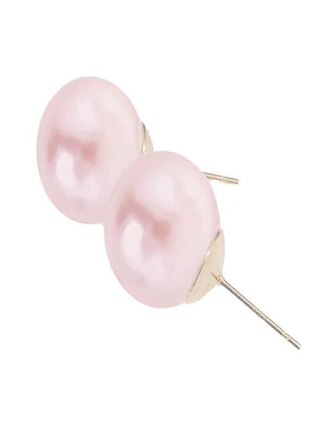 FYFTAK Big Pearl Earrings Classic Oversized pink Faux Large Pearl Earrings Studs for Women - 14mm - Image 3
