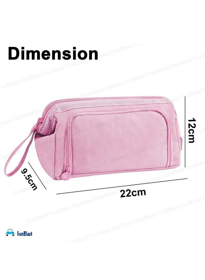 FunBlast Large Capacity Pencil Pouches, Multipurpose Zipper Pouch, Aesthetic Pencil Case for College Students, School Pouch for Girls, Stylish Cute Pen Pouch for Girls Korean Bag (Pink) - Image 3