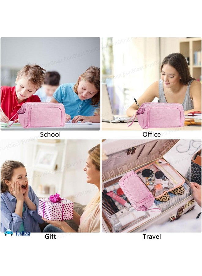 FunBlast Large Capacity Pencil Pouches, Multipurpose Zipper Pouch, Aesthetic Pencil Case for College Students, School Pouch for Girls, Stylish Cute Pen Pouch for Girls Korean Bag (Pink) - Image 5