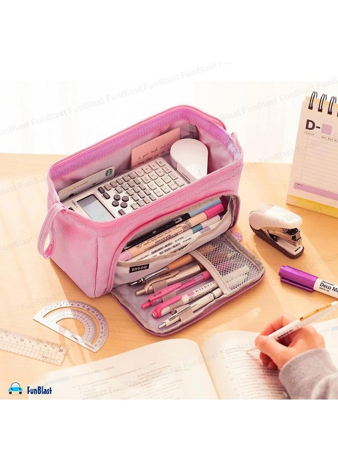 FunBlast Large Capacity Pencil Pouches, Multipurpose Zipper Pouch, Aesthetic Pencil Case for College Students, School Pouch for Girls, Stylish Cute Pen Pouch for Girls Korean Bag (Pink) - Image 2