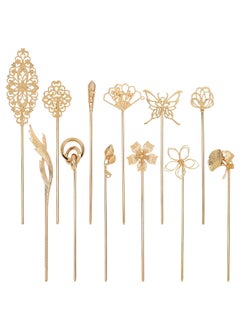 Cinaci 12 Pack Gold Decorative Chinese Vintage Butterlfy Flower Metal Hair Sticks Chopsticks Retro Hair Pins Forks Hairpins Hair Bun Updo Holders Long Thick Hair Accessories for Women Girls