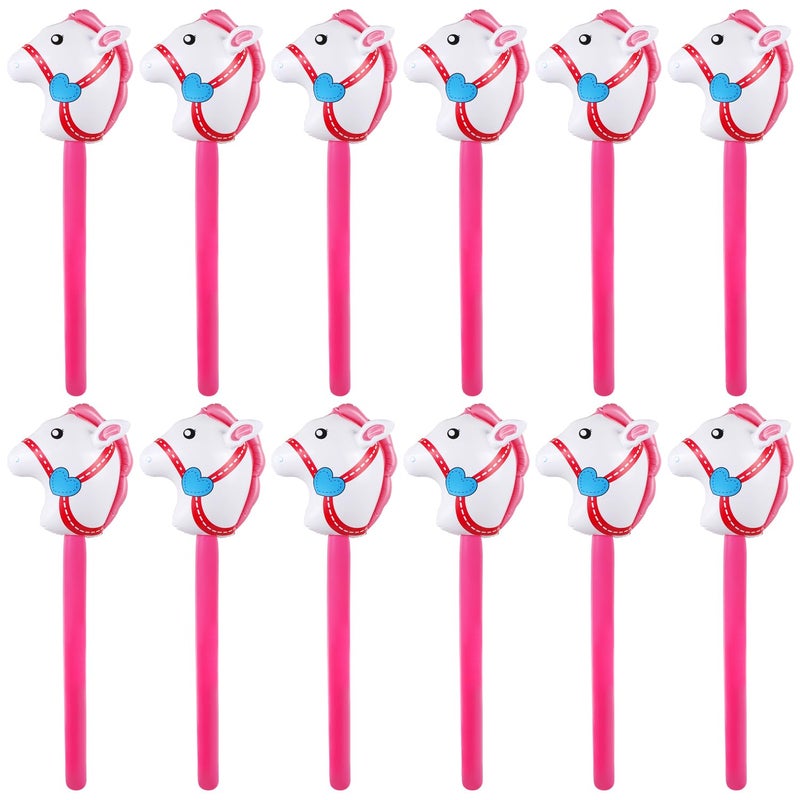 EVERMARKET 12PCS Inflatable Stick HorseBlow Up Horse Head on Stick Pony Costume Western Cowboy Cowgirl Baby Shower Birthday Party Decorations Halloween Supplies Favors Props 38 Inches Pink - Image 3