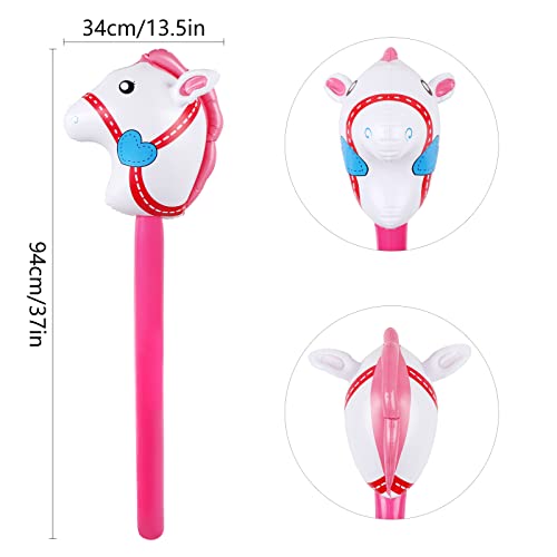 EVERMARKET 12PCS Inflatable Stick HorseBlow Up Horse Head on Stick Pony Costume Western Cowboy Cowgirl Baby Shower Birthday Party Decorations Halloween Supplies Favors Props 38 Inches Pink - Image 5