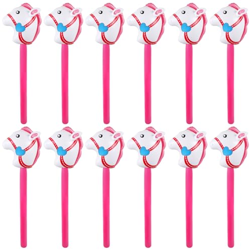 EVERMARKET 12PCS Inflatable Stick HorseBlow Up Horse Head on Stick Pony Costume Western Cowboy Cowgirl Baby Shower Birthday Party Decorations Halloween Supplies Favors Props 38 Inches Pink - Image 1