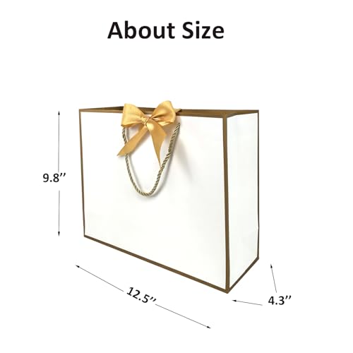 TKSBAG 12PCS Gift Bags Medium Size with Handles, 12.5 x 9.8 x 4.3 In White Gold Thank You Bags with Bow Ribbon for Wedding, Birthday, bridesmaid, Groomsmen, Party Favors, Thanksgiving, Christmas - Image 2