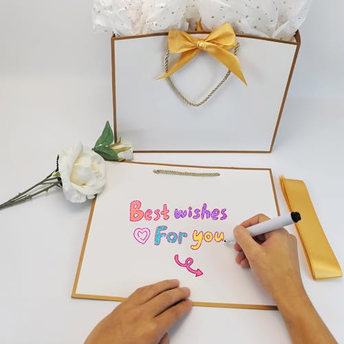 TKSBAG 12PCS Gift Bags Medium Size with Handles, 12.5 x 9.8 x 4.3 In White Gold Thank You Bags with Bow Ribbon for Wedding, Birthday, bridesmaid, Groomsmen, Party Favors, Thanksgiving, Christmas - Image 5