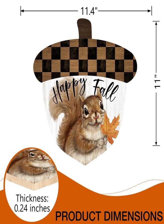Deroro Happy Fall Squirrel Acorn Sign for Front Door Decor, Autumn Harvest Wood Door Hanger with Bow Wooden Wreath Hanging Decoration for Outdoor Outside Porch - Image 2