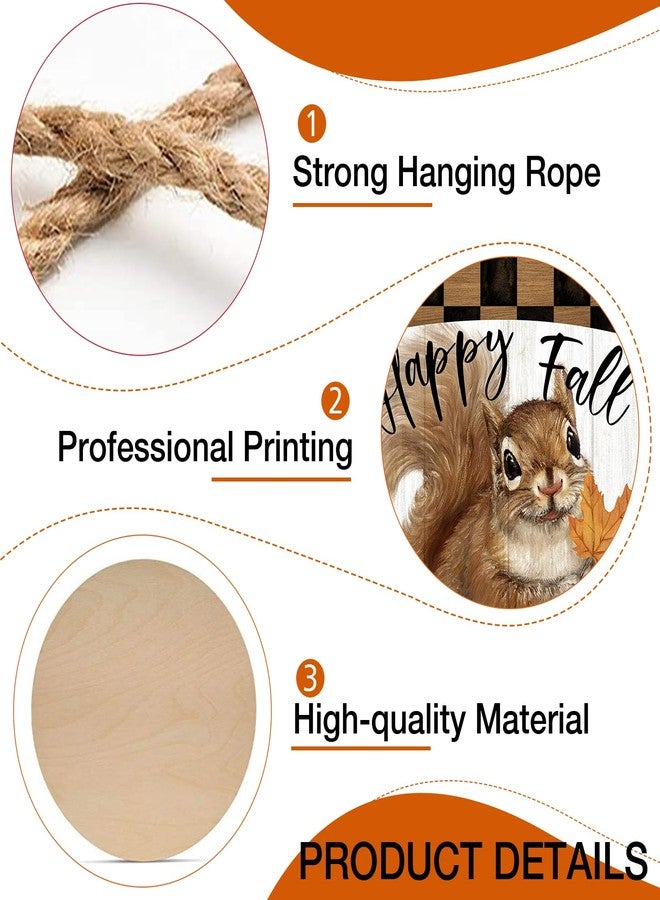 Deroro Happy Fall Squirrel Acorn Sign for Front Door Decor, Autumn Harvest Wood Door Hanger with Bow Wooden Wreath Hanging Decoration for Outdoor Outside Porch - Image 3