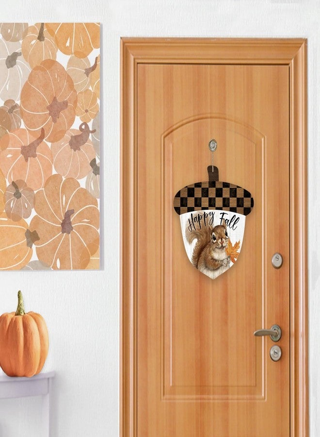 Deroro Happy Fall Squirrel Acorn Sign for Front Door Decor, Autumn Harvest Wood Door Hanger with Bow Wooden Wreath Hanging Decoration for Outdoor Outside Porch - Image 4
