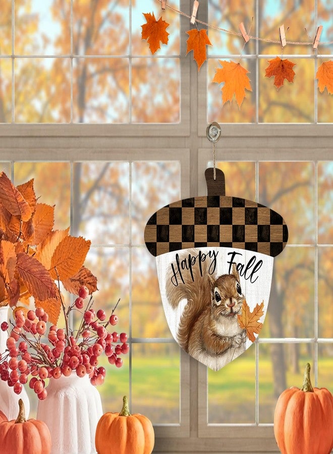 Deroro Happy Fall Squirrel Acorn Sign for Front Door Decor, Autumn Harvest Wood Door Hanger with Bow Wooden Wreath Hanging Decoration for Outdoor Outside Porch - Image 5