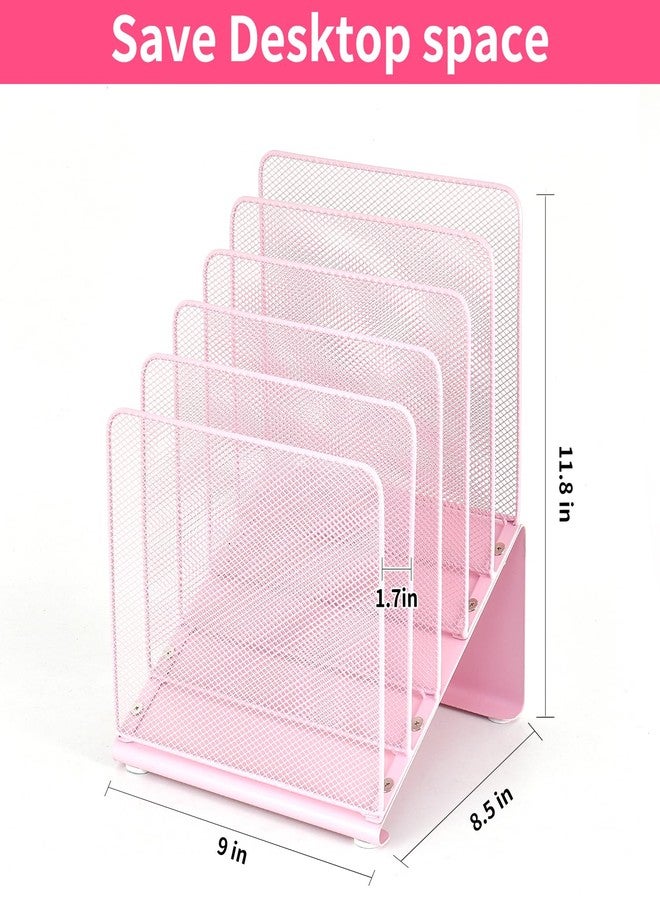 LEKETREE Desk File Organizer, 5-Section Vertical File Folder Holder Stand Metal Rack File Sorter for Office Classroom Desktop Organization (Pink) - Image 5