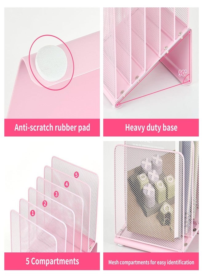 LEKETREE Desk File Organizer, 5-Section Vertical File Folder Holder Stand Metal Rack File Sorter for Office Classroom Desktop Organization (Pink) - Image 4