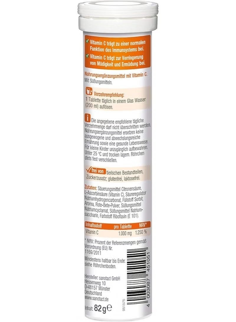Sanotact 1,000 mg Vitamin C Effervescent Tablets, Orange Flavour, Dietary Supplement, Vegan, Only 1x Daily, Pack of 20 - Image 2