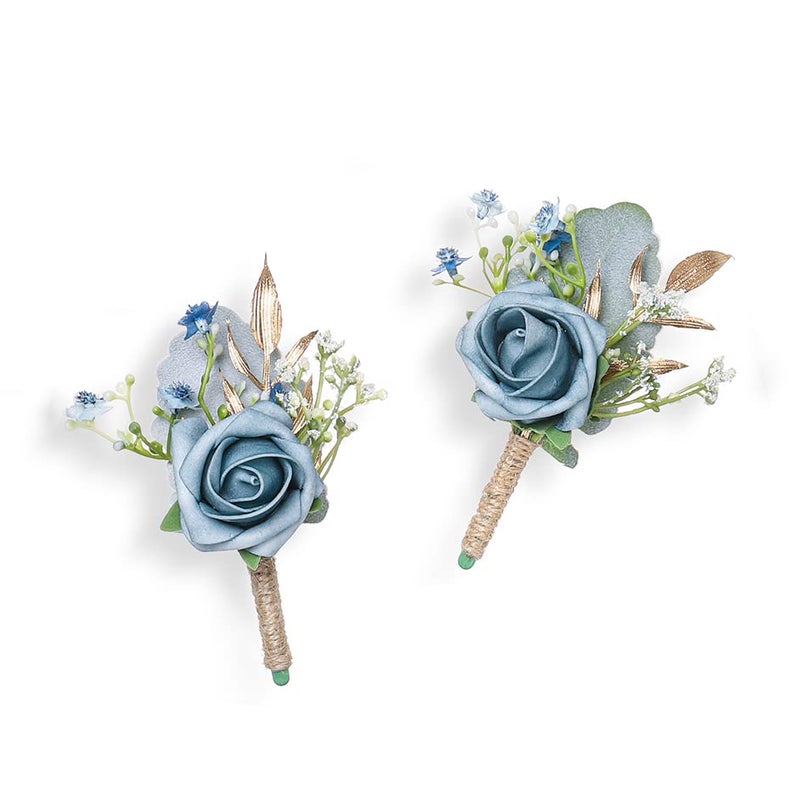 YSUCAU Rose Boutonnieres for Men Wedding Groom and Groomsmen Boutonniere for Rustic Fall Vintage Wedding Prom  Dusty Blue  Set of 2 - Image 1