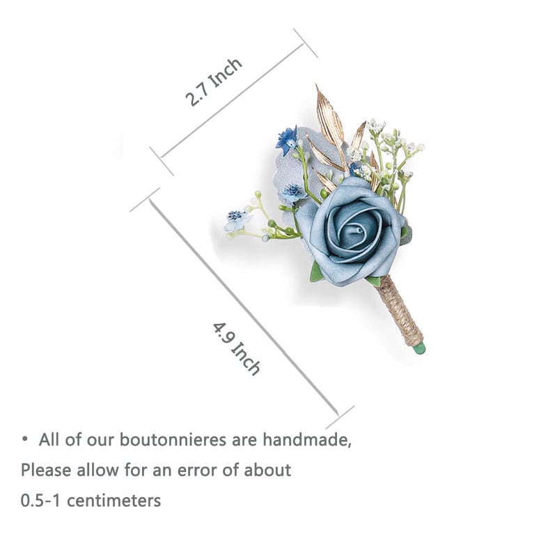 YSUCAU Rose Boutonnieres for Men Wedding Groom and Groomsmen Boutonniere for Rustic Fall Vintage Wedding Prom  Dusty Blue  Set of 2 - Image 4