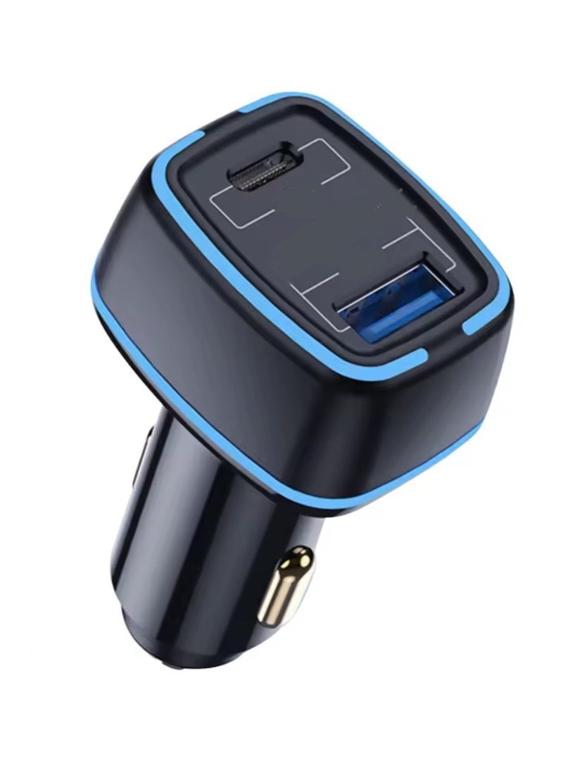 شاجن سيارة منفذ ولاعة بنفذين يو اس بي وتايب سي بقوة شاحن عالية 65واط