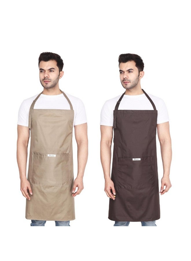 MAKSTILE مئزر مقاوم للماء والغبار لغسل الصحون والطهي وتجميل الكلاب والبستنة وغسل السيارات والمختبر والمطاعم والاستخدام الصناعي | للجنسين | لون - بيج وقهوة | عبوة من 2 - Image 1