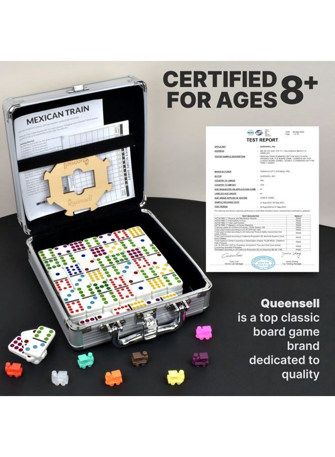 Queensell Mexican Train Dominoes Set with Wooden Hub, Domino Tile Board Games - Double 12 Dominos Set for Family Game Night for Adults and Kids Ages 8 and up (Double 12) - Image 4
