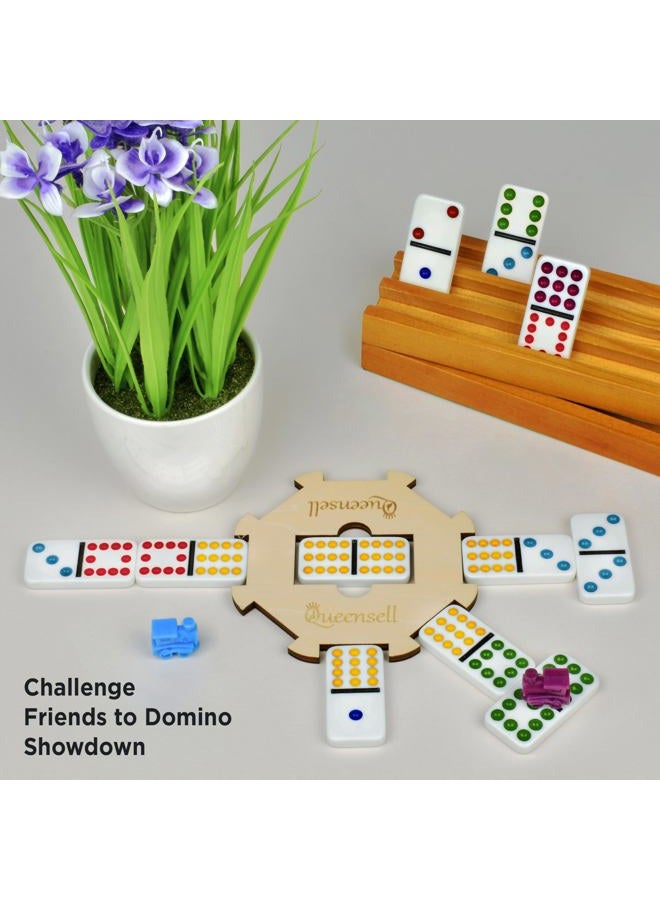 Queensell Mexican Train Dominoes Set with Wooden Hub, Domino Tile Board Games - Double 12 Dominos Set for Family Game Night for Adults and Kids Ages 8 and up (Double 12) - Image 5
