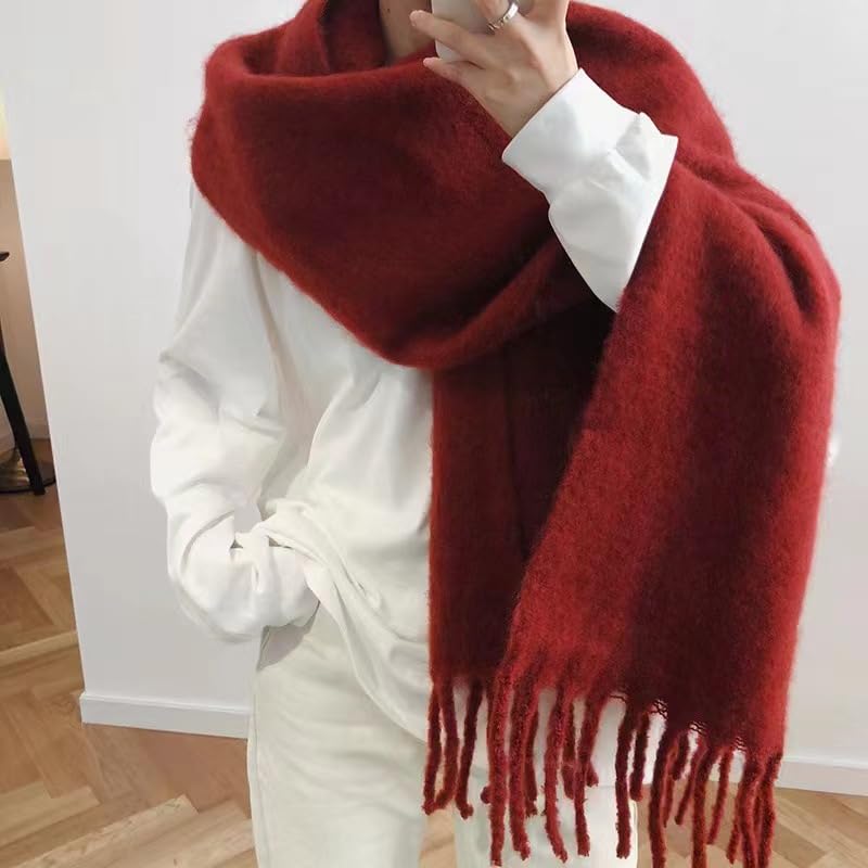 MININAI Women Chunky Scarf, Soft Warm Winter Scarf for Cold Weather, Christmas Blanket Scarves Pashmina Shawl Wrap (Burgundy) - Image 4